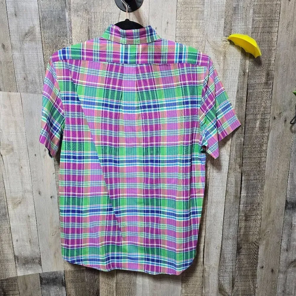 Ralph Lauren Pink Tartan Plaid Shirt Sleeve Button Up Shirt Preppy Summer Bright - Picture 3 of 5